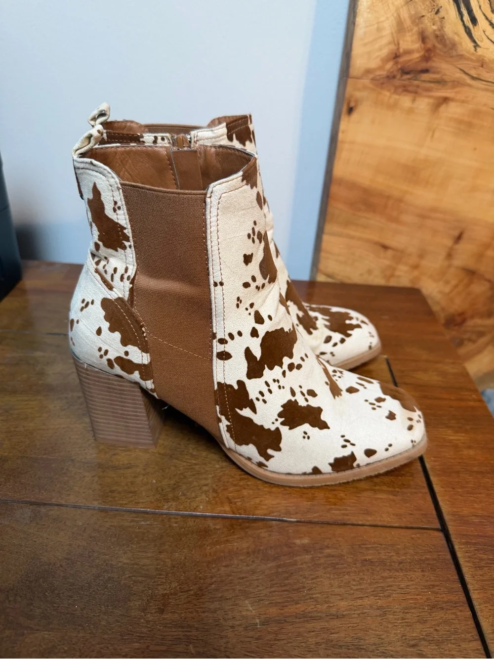 Cow Print Ankle Boots - Women